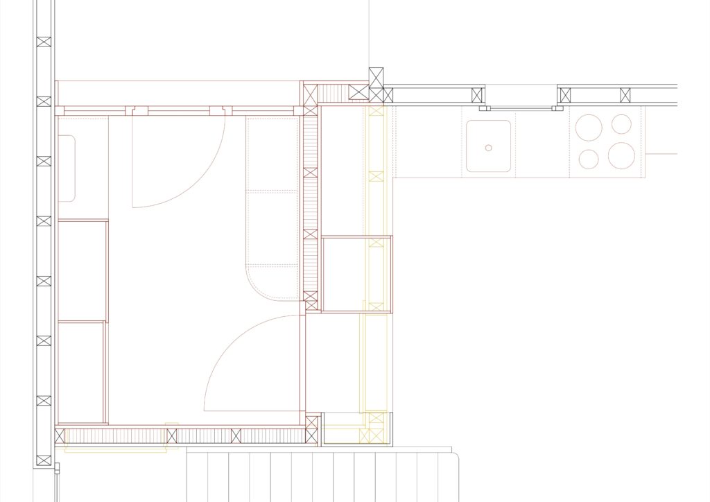 Plan 1:20 - rénovation et transformation d'une entrée et d'une cuisine dans un chalet 